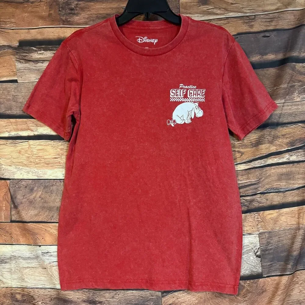 Disney Men's Red XS Eeyore Self Care Graphic T-Shirt Cotton Blend